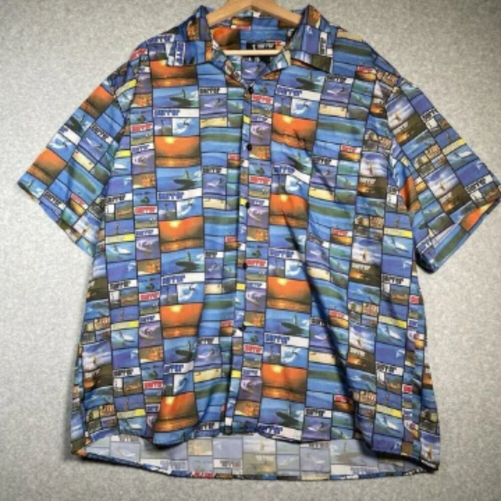 Surfer VIN Hawaiian Shirt XL Laguna Beach USA Surf Photo Print Sunset‎ Waves